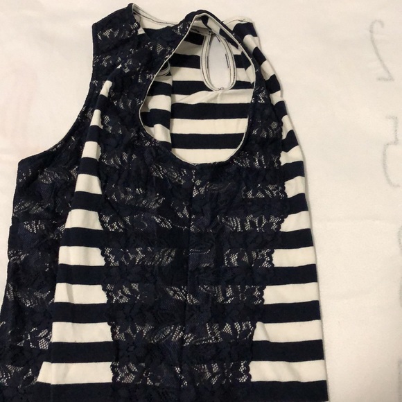 The Limited Mixed Media Navy Blue Stripe Cotton and Lace Tank Top size M Petite - Picture 3 of 10
